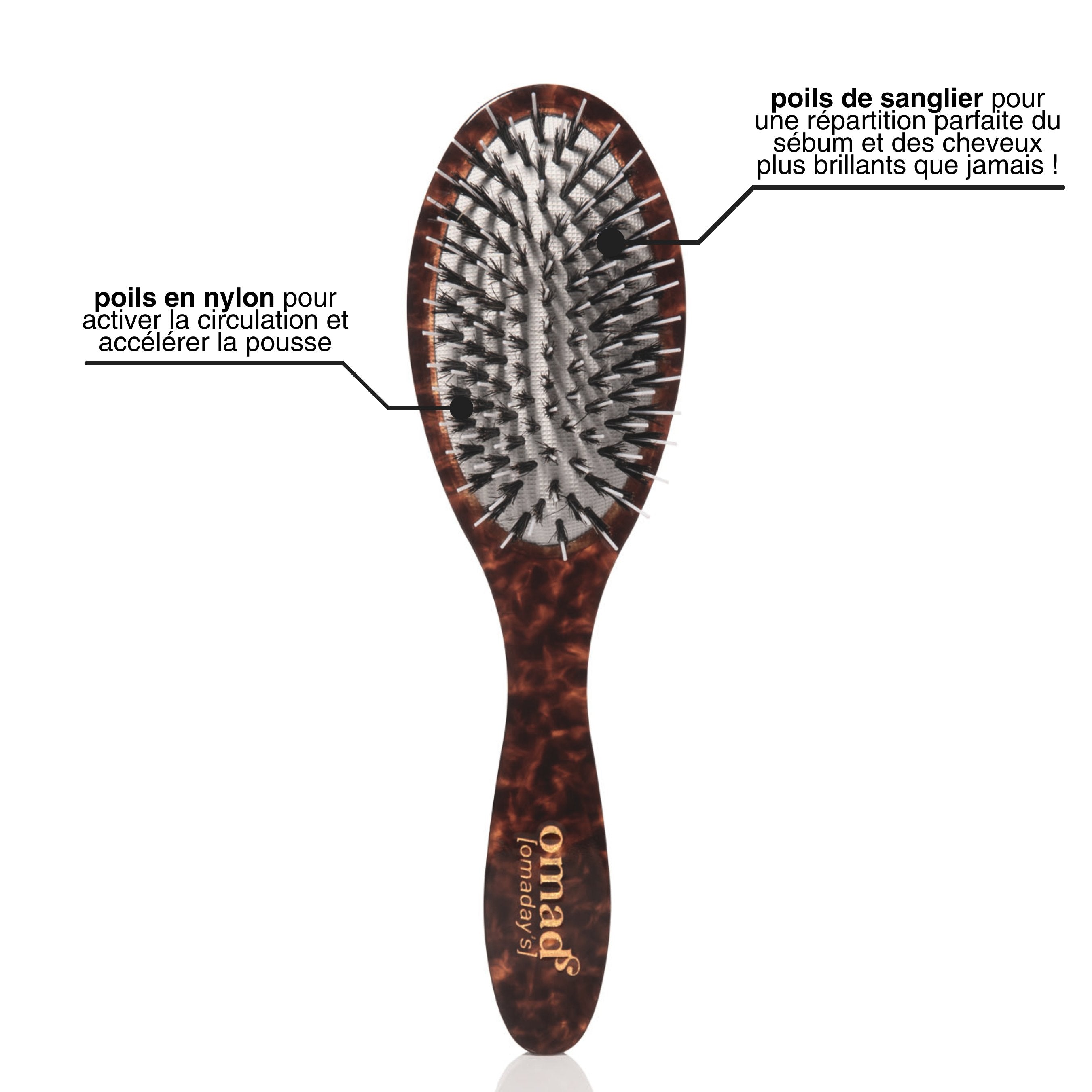 Brosse en poils de sanglier pour des cheveux soyeux - Omad's
