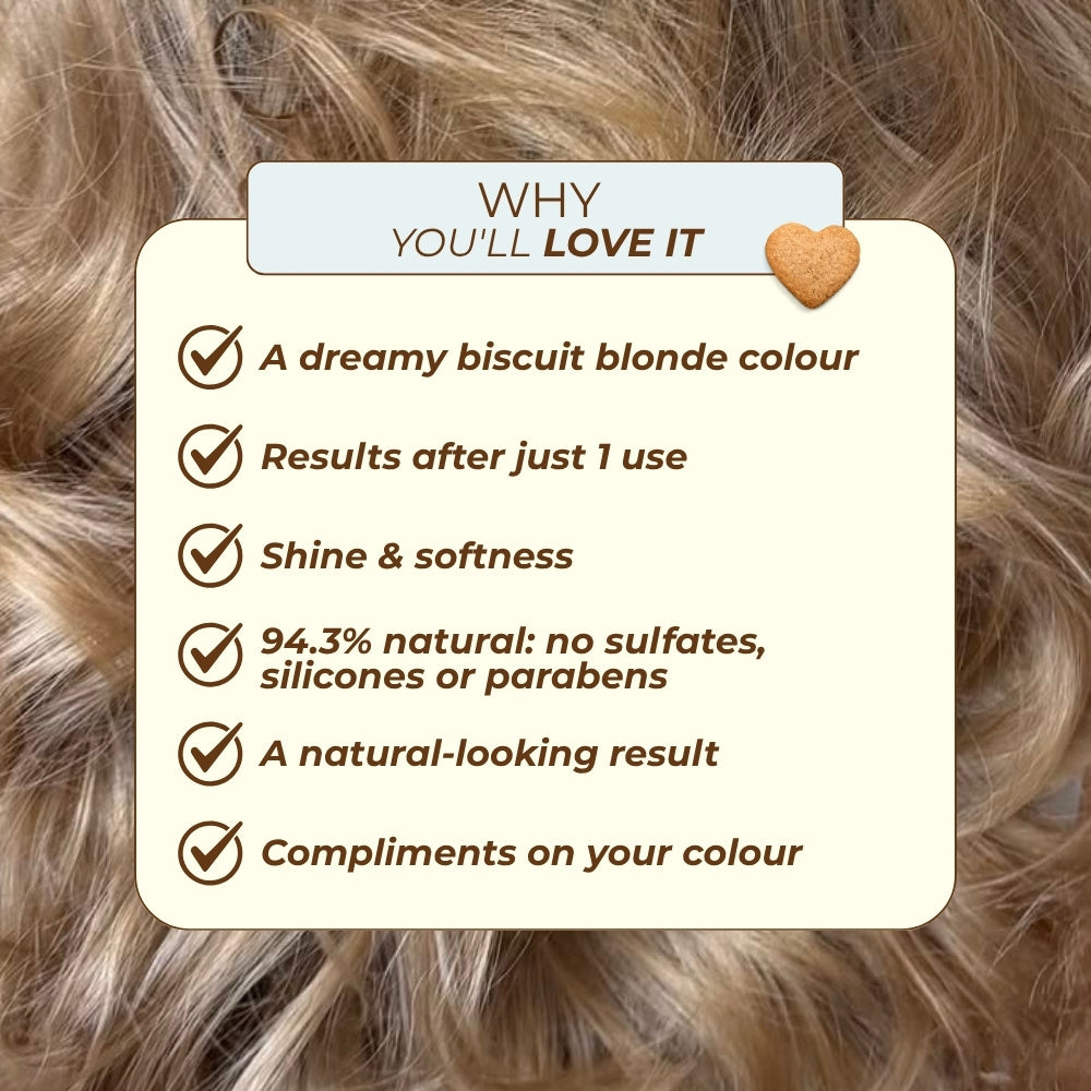 Six reasons to love the Blond Biscuit shampoo: dreamy colour, results after just one use, shine and softness
