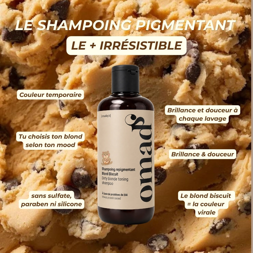 Shampooing pigmentant Blond Biscuit sur fond de pâte à cookie, couleur temporaire sans sulfate ni paraben